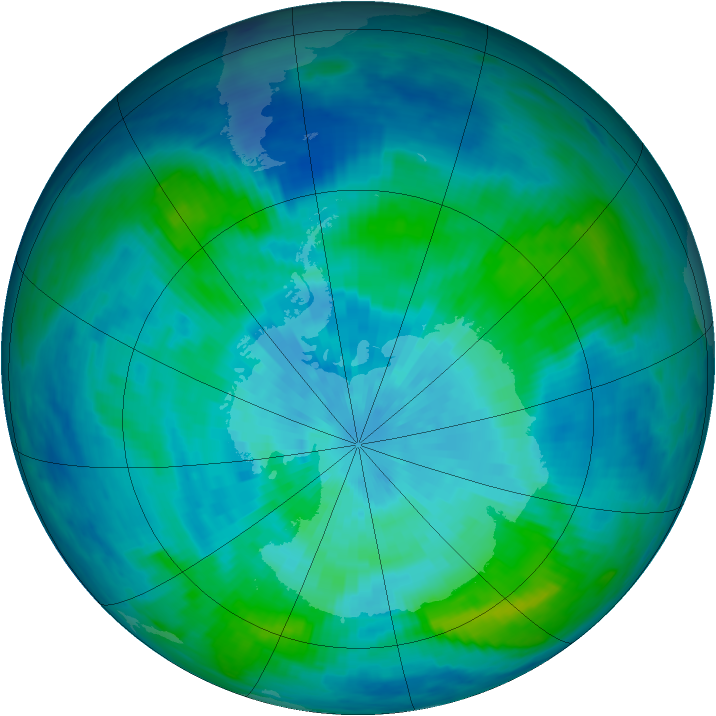 Antarctic ozone map for 15 March 1988
